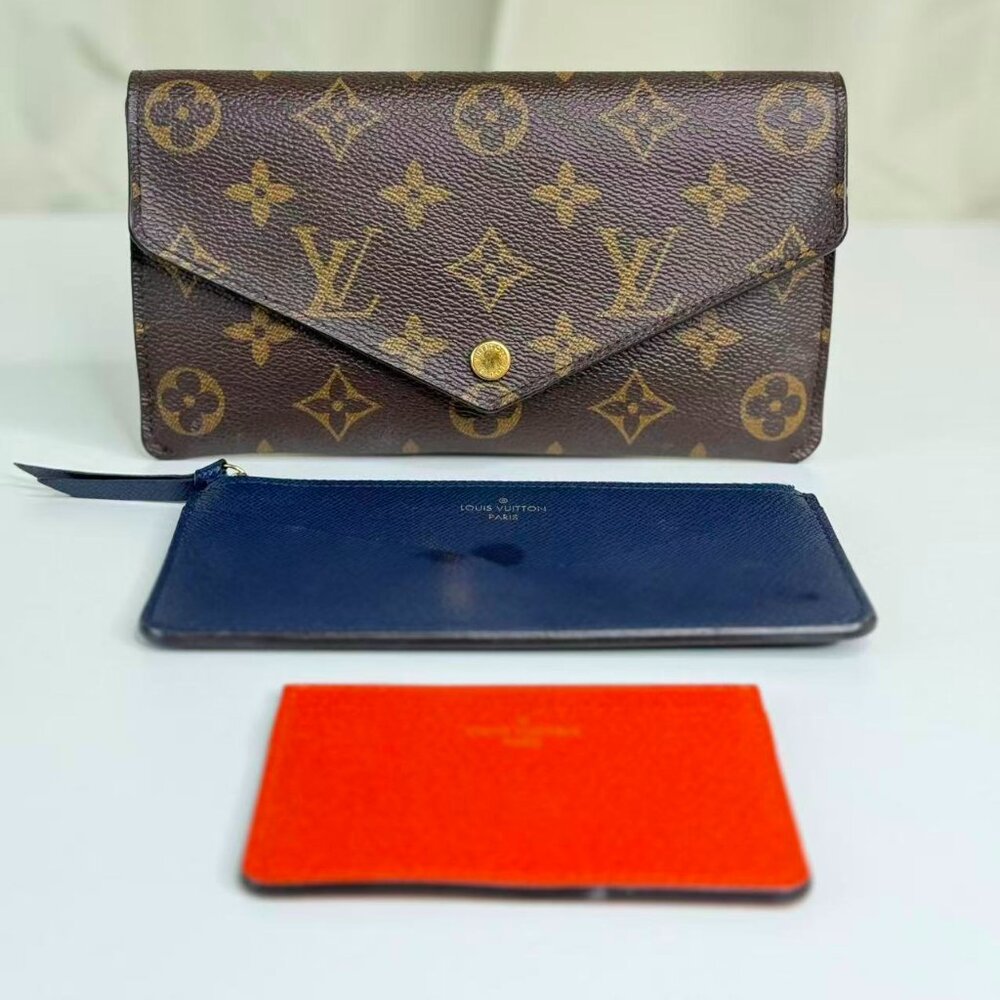 Louis Vuitton Monogram Canvas Wallet with Blue & Orange Accessories